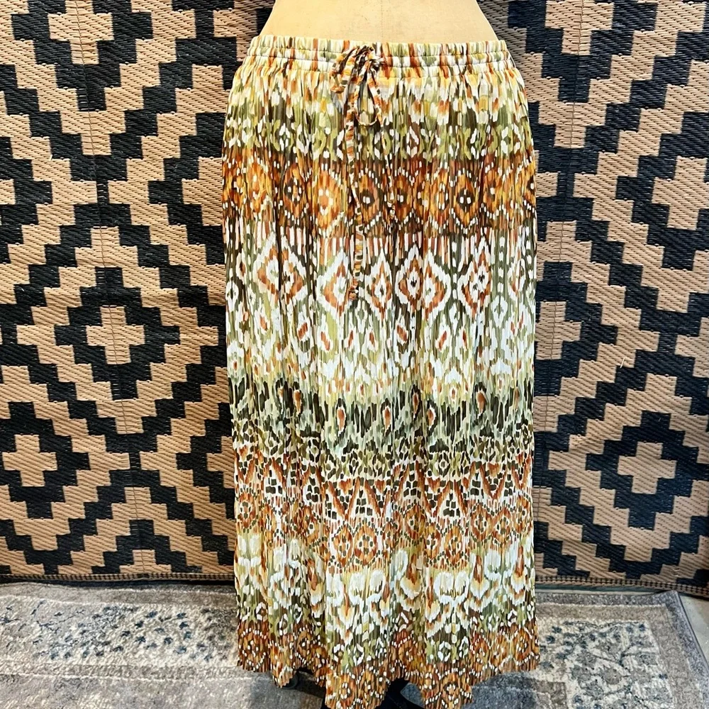 VINTAGE earthy tribal print long‎ maxi skirt elastic drawstring waist 90s y2k